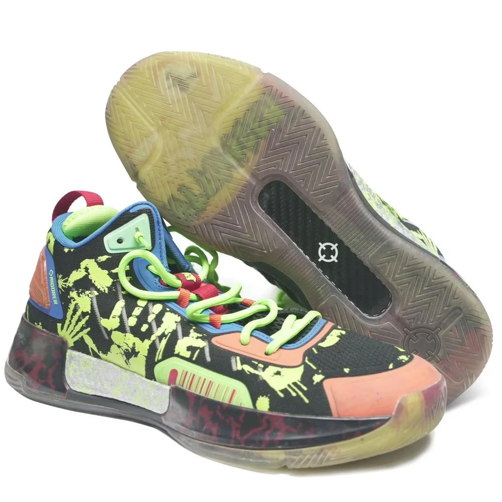 Chinese basketball sneakers with hand print designs in neon hues 