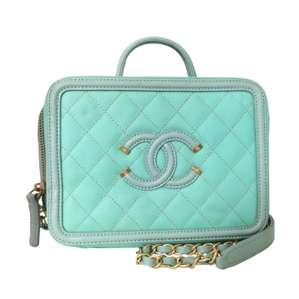 bright blue second hag bag with chanel logo